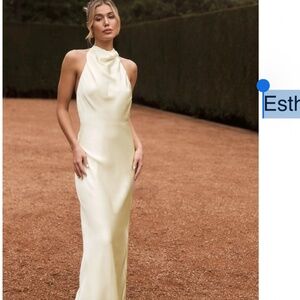Meshki Esther Iridescent Satin Cowl Maxi Dress - Lemon Sorbet Size: S